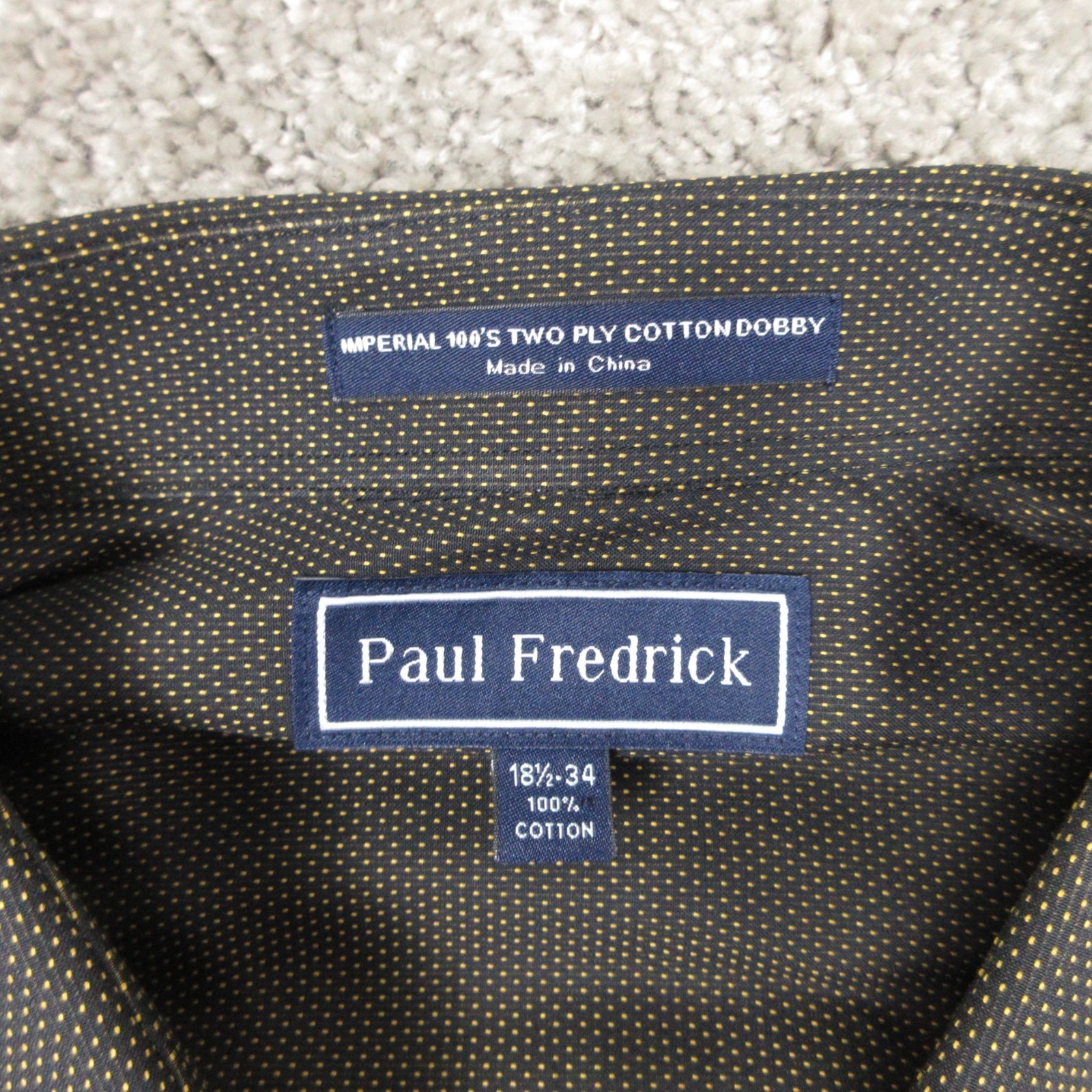 Paul Fredrick Shirt Mens 2xl 18.5 34 Black Gold Spotted French Cuff Button Up — image 3 of 7